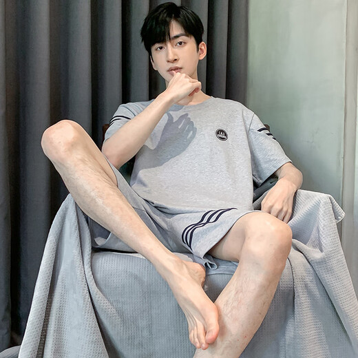 雅鹿睡衣男夏季短袖短裤棉质青少年初中学生套装男款家居服胖子4XL HDE9930 XL