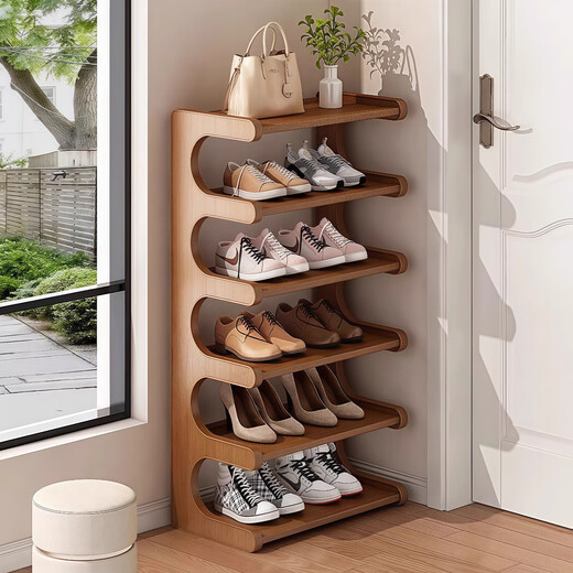 Ke Xiangtu Shoe Rack Home Door Multi-layer Indoor Small Narrow Rental Room Simple Shoe Cabinet Storage Artifact 2025 New Hot Style Brown 6-Layer 30 Upgraded and Widened
