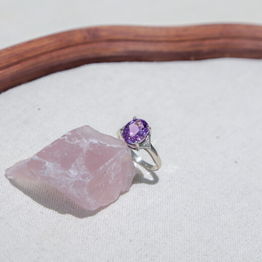 GEM STONE KING 4.61 carat amethyst diamond 925 silver colored gemstone ring ins fashion gift for girlfriend Chinese Valentine's Day gift US No. 8