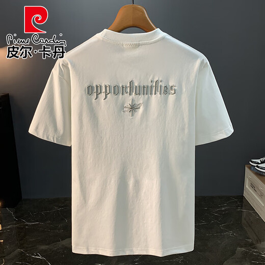 皮尔卡丹（pierre cardin）2025新款刺绣短袖t恤男士夏季白色薄款简约T恤衫柔软休闲半袖上衣 白色6 印花款JSW9923 M 适合90-108斤穿