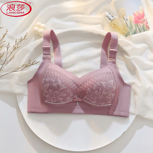 浪莎（LangSha）蕾丝薄款内衣女调整型收副乳文胸无钢圈聚拢防下垂上托性感文胸罩 罗-兰-紫-1件装 80C 36-