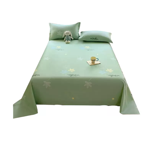 Yusenyi thickened pure cotton bed sheet single piece 100% cotton bedspread double 1.5m bed sheet three-piece set single study Maple Leaf Love Green (sheet) 140x230cm bed sheet-pillowcase 1 piece