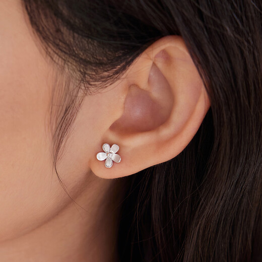 Lukfook Jewelry Platinum 950 Small Flower Brushed Glossy Platinum Stud Earrings for Gift Price EFPTBE0009 1.66g (including labor cost 163 yuan) with silicone ear plugs