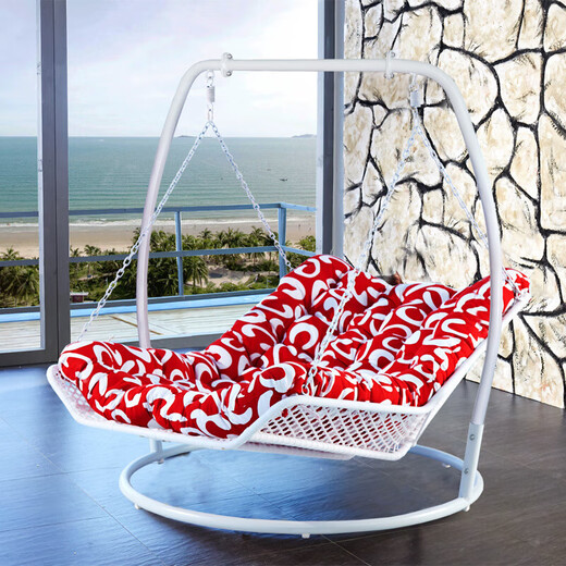 Silla mecedora Clcey reclinable doble hamaca colgando canasta de colgadura tejida de ratán balcón colgante colgante al aire libre Balcón de metal para adultos cama mecedora pequeña hamaca morada-roja 13821