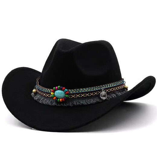 Qingyou Western Cowboy Hut Einfacher Randhut Woll Jazz Hut Britischer Stil Top-Hut Nationaler Stil Gürtel Solid Color 11 White M (56-58 cm)