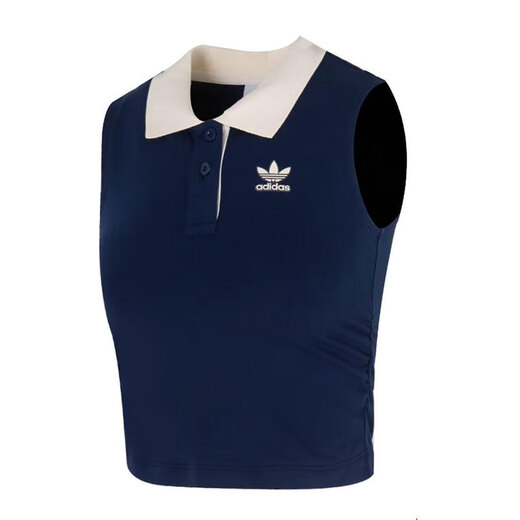 
Adidas Clover Vest Women's Summer New High-waist Short Sportswear Lapel Breathable Casual Sleeveless T-shirt KE3893 Deep Indigo Breast Pad S-34