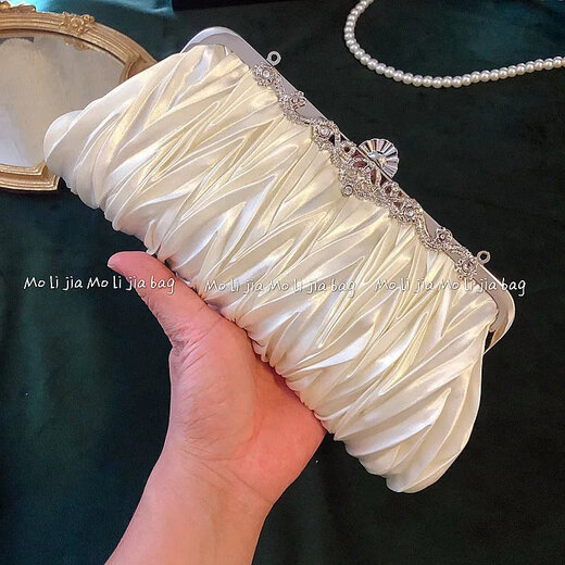 Yingtang pleated silk evening bag clutch bag socialite banquet bag cheongsam dress bag bridal off-white pleated