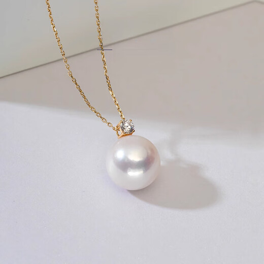 DRJEFUN high-end 8K gold large dot perfect round freshwater pearl pendant Princess Diana style female pearl necklace pendant temperament 18K yellow 10-11mm