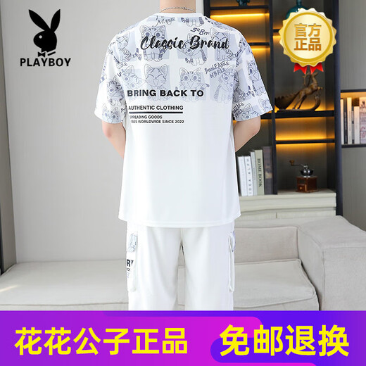 Playboy (Playboy) 2025 Sommer neuer kurzärmeliger Anzug Herrenjugend vielseitige Shorts Casual Sports zweiteiler Set-Gradientenfarbe Herrenkleidung 6187 Blau M.