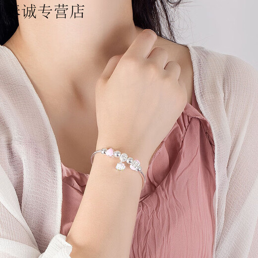 KZDhello kitty 999 sterling silver transfer bracelet female student bracelet Hello Kitty bracelet children's birthday gift hello kitty tag bracelet children's style same style Z166 same style