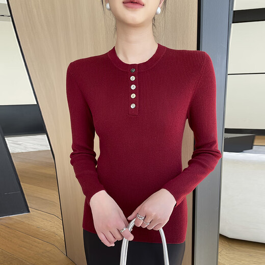 牧什精纺羊毛衫女100%纯羊毛毛衣女纯色修身抽条针织打底衫PN24E099M 白色 M