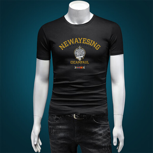 
CANLIKEING short-sleeved T-shirt men summer round neck white mercerated cotton letter printing casual versatile half-sleeved top white [6227#] S [90--120Jin [Jin equals 0.5 kg]]