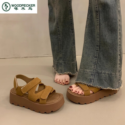 Carpintero francés en francés sandalias gruesas de birkenstock para mujeres en verano de moda 2025 calientes nuevos zapatos de cuña romana khaki 35