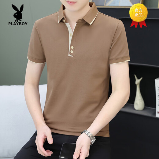 花花公子（PLAYBOY）翻领男士短袖t恤夏季潮流休闲纯色polo衫修身百搭有领潮牌上衣服 白色 QY723 M