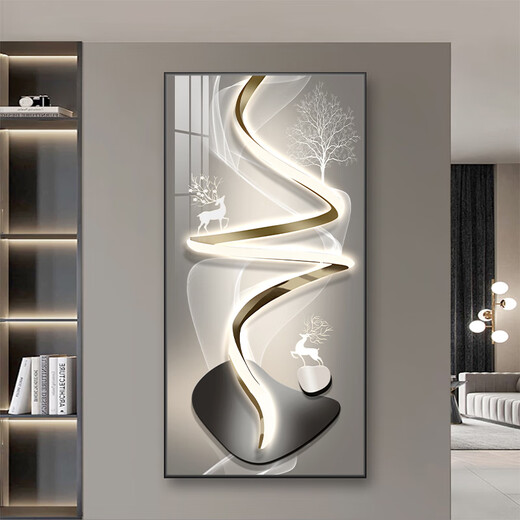 Dekoratives Gemälde für den Eingangsbereich, hängendes Gemälde für den Eingang, hängendes Gemälde für den Flurgang, Landschaftsgemälde für das Wohnzimmer, neues High-End-Eingangsgemälde A677/Golden Deer Blessing 60*120cm Empfohlene Wandbreite 70-90cm