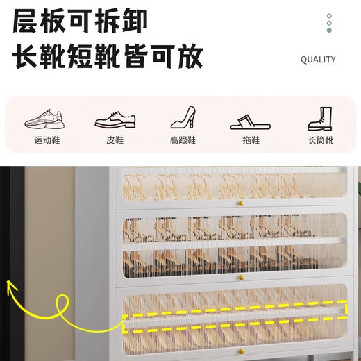 钢制鞋柜入户玄关落地多层收纳柜防尘阳光板翻门大容量储物柜鞋架 灰色10层-高1695宽1000mm-圆弧门
