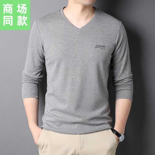 Sieben Wölfe Frühling und Herbst Langarm T-Shirt Herren Hühnchen Herzkollektion V-Ausschnitt Basishemd mittleren Alters und junger Menschen in innerer und äußerer lässiger Hemd Trendy 9863 Mist Blue M 105 empfohlen 100-120jin [Jin gleich 0,5 kg]