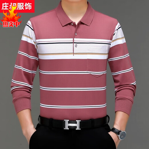 Jyli im mittleren Alter mit langärmeligen Polo-Hemd-Herbst-Fett-Mann plus Fett plus großer Größe Lose Striped T-Shirt Basis 679 Grüne M48-Größe empfohlen 110jin [Jin entspricht 0,5 kg] -130jin [Jin gleich 0,5 kg] Alle Größe alle Größe
