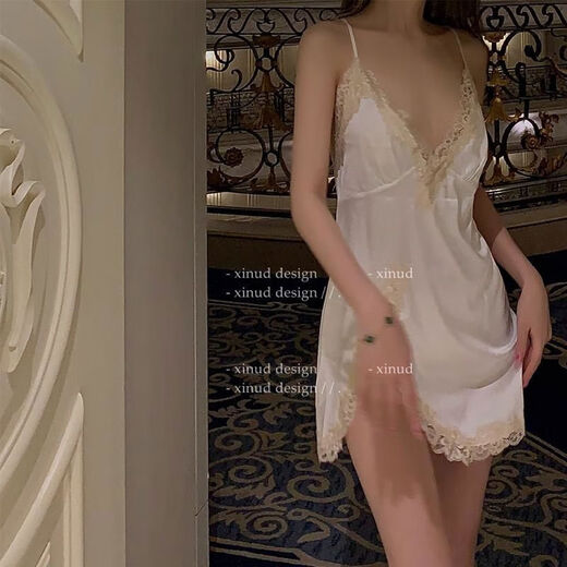 
Sexy pajamas, women's sexy lace underwear, flirting, ice silk small breast, bed nightgown, large size, black, average size 80130Jin[Jin equals 0.5 kg]4865