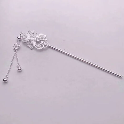 KZD Old Phoenix 999 sterling silver hairpin for women, Butterfly Silver Hairpin, handmade hairpin, hair ornaments, Chinese Valentine's Day gift for your lover, butterfly silver hairpin 9.922g
