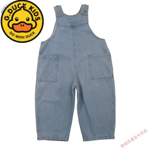 G.DUCKKIDS儿童裤子韩版春秋新品2025女童背带裤宽松牛仔宝宝可爱大PP连体裤 浅蓝色宝宝背带裤 100 cm