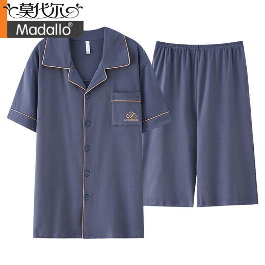 莫代尔2025中老年人男睡衣夏季纯棉短袖短裤薄款爸爸家居服套装全棉老人 LMSJ9207 L (100-120斤)