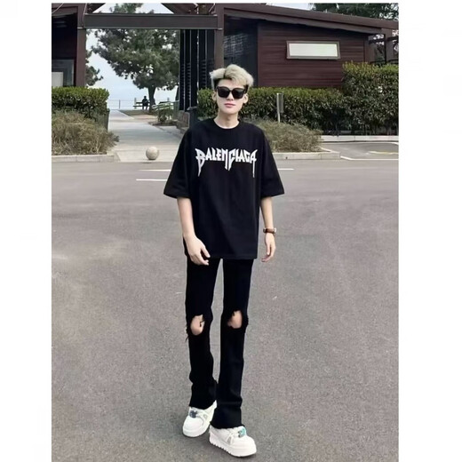 Digada lazy popular Harajuku versatile trendy black denim trousers simple literary ins new fashion CXPF-6630 black XL