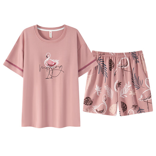 
Yalu short-sleeved pajamas set for women in summer with breast pad integrated pure cotton thin model large size for summer can wear home clothes outside GXT1047 M (recommended 75-95Jin [Jin equals 0.5 kg])
