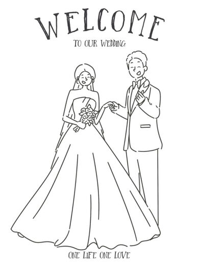 Yusenyi Cartoon Wedding Simple Drawing Hand-painted Wedding Photo Wedding Invitation Sugar Box Sticker Customized Q Version Image LOG Line Half Body Single