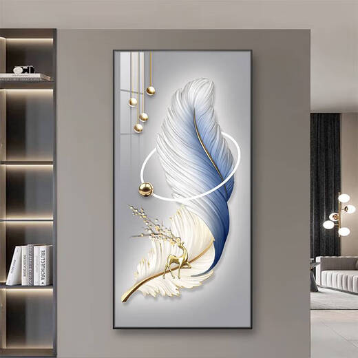 咏幻入户玄关装饰画正对门入户画玄关过道挂画客厅山水画玄关画 A677/金鹿送福 60*120cm墙面宽度70-90cm黑色铝