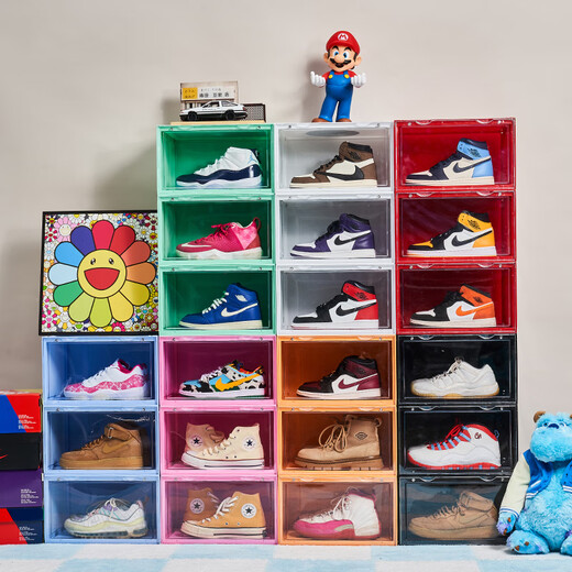 Ling Yuxun acrylic transparent shoe box magnetic macaron multi-color side opening anti-oxidation display wall dustproof AJ storage box shoe wall B style rouge powder 12 pieces 36x28x22cm