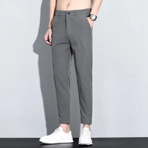 Romon Men's Slim, no escala, pantalones antideslizadores Pantalones casuales de verano 2025 Pantalones nuevos Pantalones de nueve puntos para hombres Seda de hielo 9905 Negro Nine Point 28 28