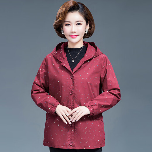 ZHIDOUDOU纯棉妈妈装春秋外套老年人夹克衫中老年大妈女风衣长袖 永琪9905紫色 L  建议70到100斤）