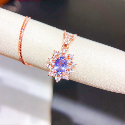 Shien natural tanzanite S925 sterling silver pendant necklace semi-precious stone as a holiday gift for girlfriend and best friend, main stone 5*7mm