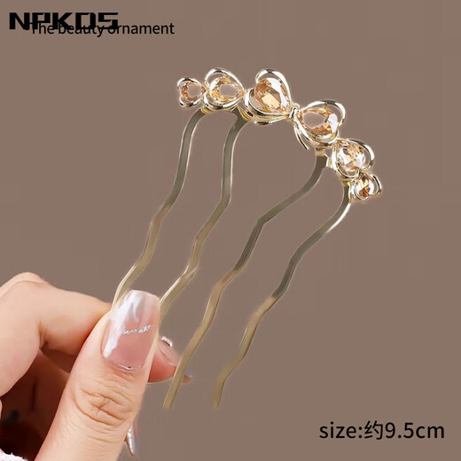 NPKDS ball head hair fixing artifact for women 2025 new high-end four-tooth comb U-shaped hairpin hairpin ancient style hair accessories golden bow comb