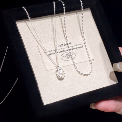 Fat Donglai's same style pearl pendant, one Uncle Li's original silver pod necklace, versatile and elegant s925 silver necklace, silver pod necklace