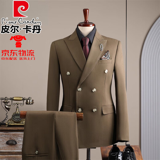 Pierre Cardin high-end double-breasted suit suit men's high-end business casual suit three-piece groom's wedding dress JS8025 black three-piece suit L =110~125Jin Jin equals 0.5 kg