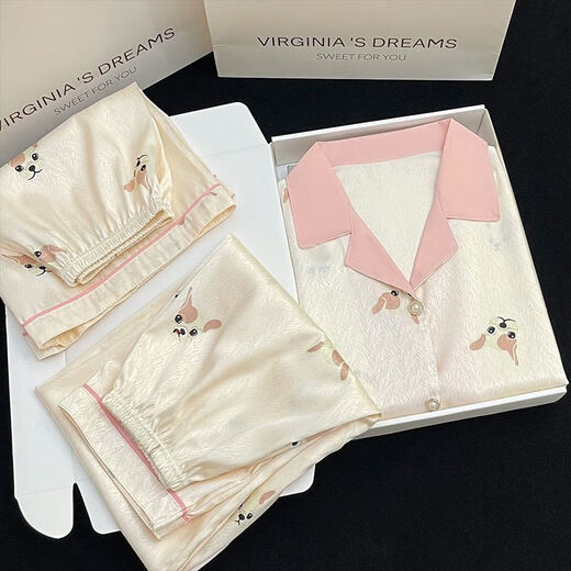 UKUHPKins小樱桃蕾丝边睡衣女夏季三件套短袖短裤长裤家居服薄 LW-9214【短袖短裤】 XL 【建议120-135斤】