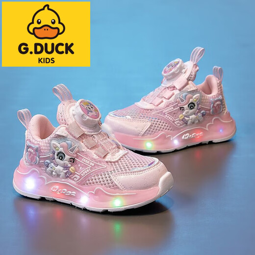 G.DuckKids Petites chaussures de sport de filles de canard jaune 2025 Nouveau printemps et été décontracté polyvalent Luminous Sports Pony Lily Mesh Chaussures B689 Purple double filet 30 longueur intérieure d'environ 18,4 cm