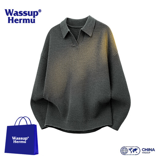 WASSUP HERMU official sweater for men in autumn and winter, high quality men's relaxed style pullover sweater with base layer jacket, apricot 2XL (recommended 160-180Jin Jin equals 0.5kg)
