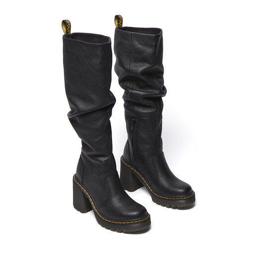 Martin (DR.MARTENS) Kasey women's spring French nude boots western boots long tube soft leather high heels female knight boots official flagship black 36