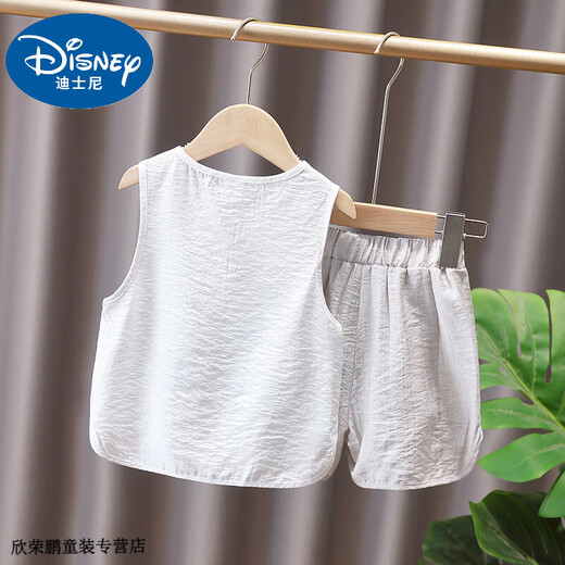 
Disney baby boy summer vest cotton linen two-piece set handsome 2025 new baby casual clothes children's sleeveless suit trendy white suit 90 recommended 80-90cm 1 year old-1 and a half cm