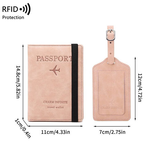 新款新款RFID证件夹行李牌证件护照套标签牌多功能旅行护照包套装 粉色套装