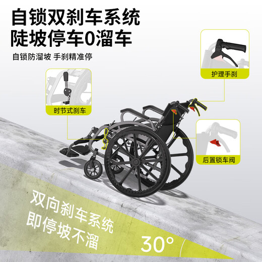 Dihu three-fold manual wheelchair for the elderly, lightweight travel trolley, foldable and portable for the elderly