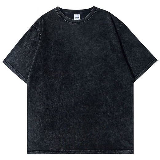 American High Street Trendy Marke kurzärmeligte T-Shirt Herren Sommer Retro Trendy Casual Waschen Old Halfärmel Nische hübsches T-Shirt [reines Baumwollwaschen] X1381-Black 4xl