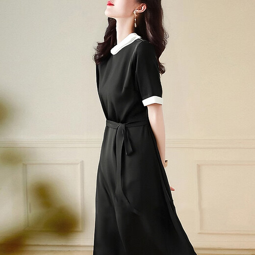 OLJ high-end brand silk dress for women 2025 summer new French elegant slim retro mulberry silk skirt Black M 90-110Jin [Jin equals 0.5 kg]