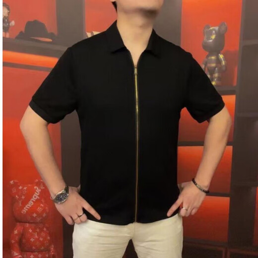 男翻领开衫拉链款短袖商务休闲休闲百搭高品质半袖OP3889 M  48(100-125斤)