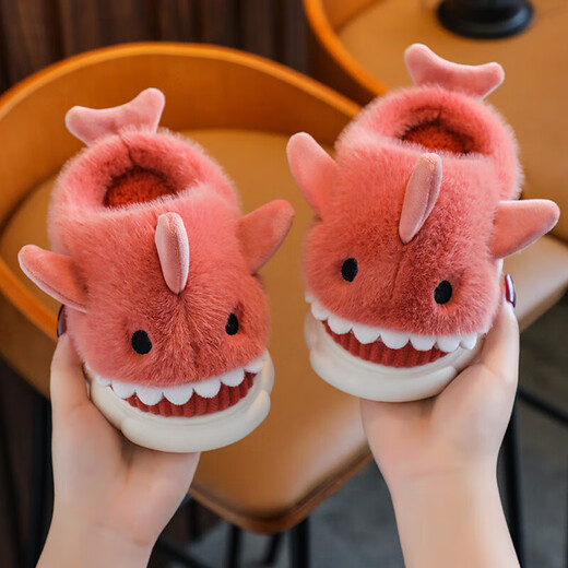 Children's cotton slippers autumn and winter waterproof home indoor non-slip boys cute shark pattern baby kids cotton slippers gray 12 34/35 size inner length 21.5CM