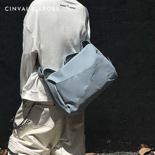 CINVAI&KROSE帆布包男休闲斜挎包2025新款大容量外出旅行包健身游泳包通勤男包 浅蓝【送男友老公实用】