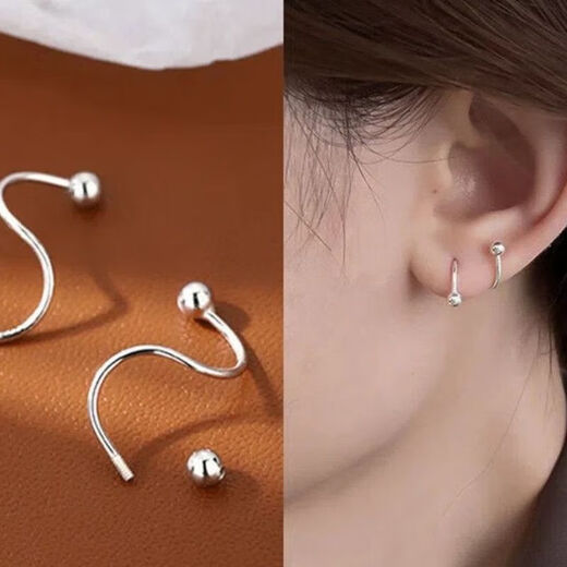 Yingtang Old Phoenix 9999 sterling silver ear piercing sleeping sterling silver no-removal earrings 2025 new earrings earrings two pairs of high stars + beads 999 sterling silver ear piercing earrings allergy return guarantee